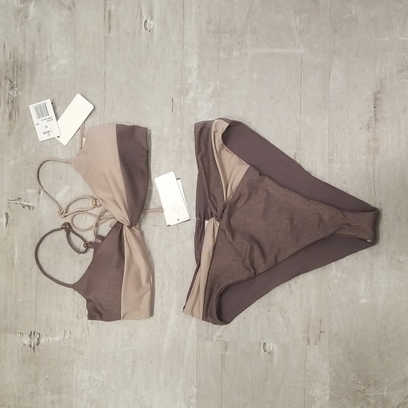 💕L*SPACE💕 Shimmer Bikini Set Ringo Bikini Top + Nancy Lee Bikini Bottom XL NWT - Picture 14 of 16